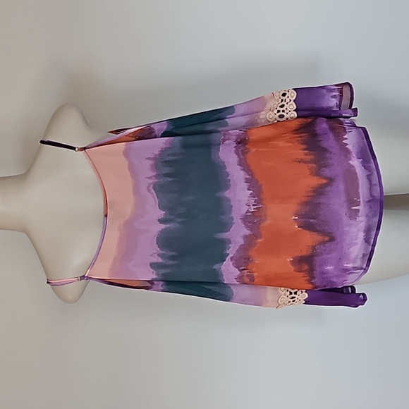 Jessica Simpson Blaire Cole shoulder purple/rust watercolor blouse-L - Picture 5 of 11